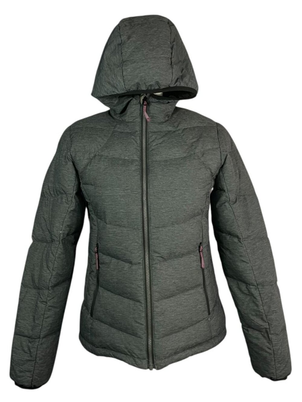 McKinley Down Feather Puffer Jacket S Womens Gray Hooded Zipper Pockets Ski Zip